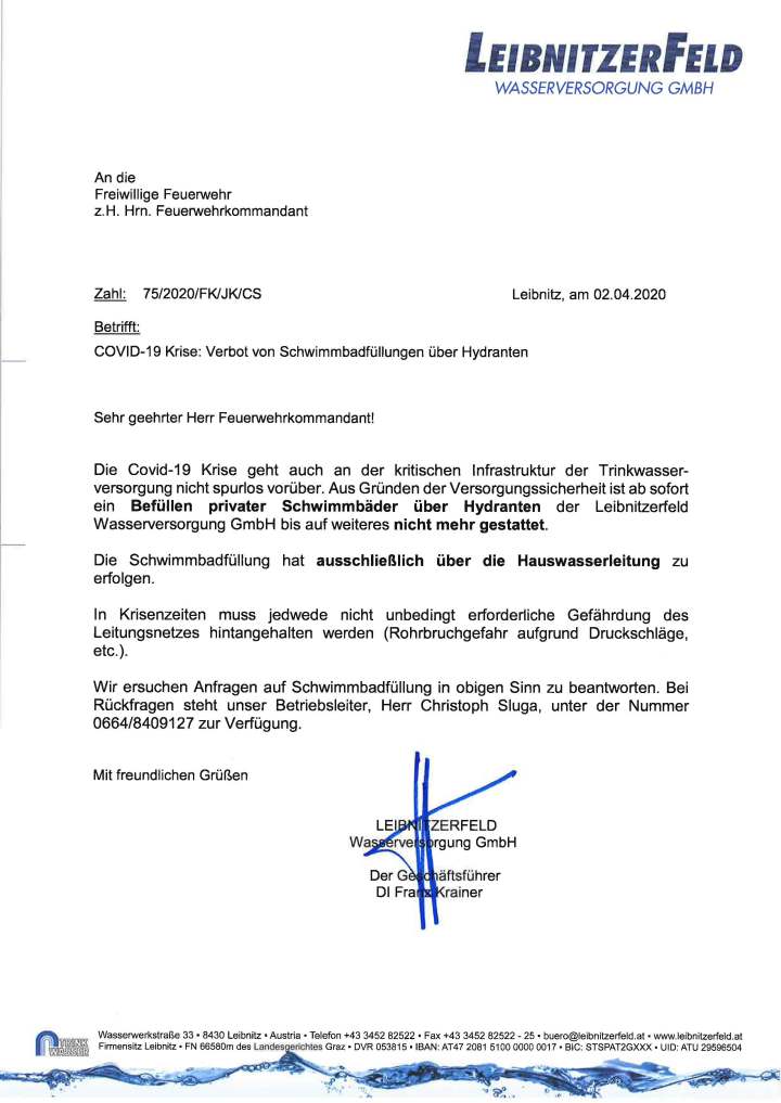 Verbot von Schwimmbadfüllungen über Hydranten